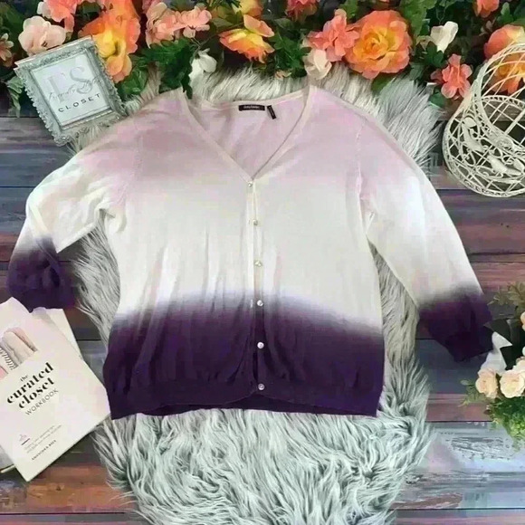 Daisy Fuentes Sweaters - Daisy Fuentes Pink and Purple Ombré Spring 100% Cotton Knit Cardigan, XL